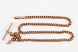 A 9ct gold curb link Albert chain, with T bar and lobster clasp, 34.7 grams  One lobster clasp