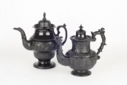 A Victorian Cyples black basalt coffee pot and cover, together with another Victorian black basalt