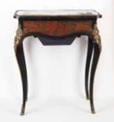 A 19th century French boulle work table, the top with brass and tortoiseshell inlay with ormolu