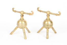 A pair of Christopher Dresser designed brass andirons, circa 1870, probably made by Benham & Froud,