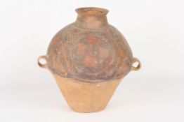 A Chinese Neolithic Period two handled pottery jar, 2nd or 3rd millennium B. C, painted with