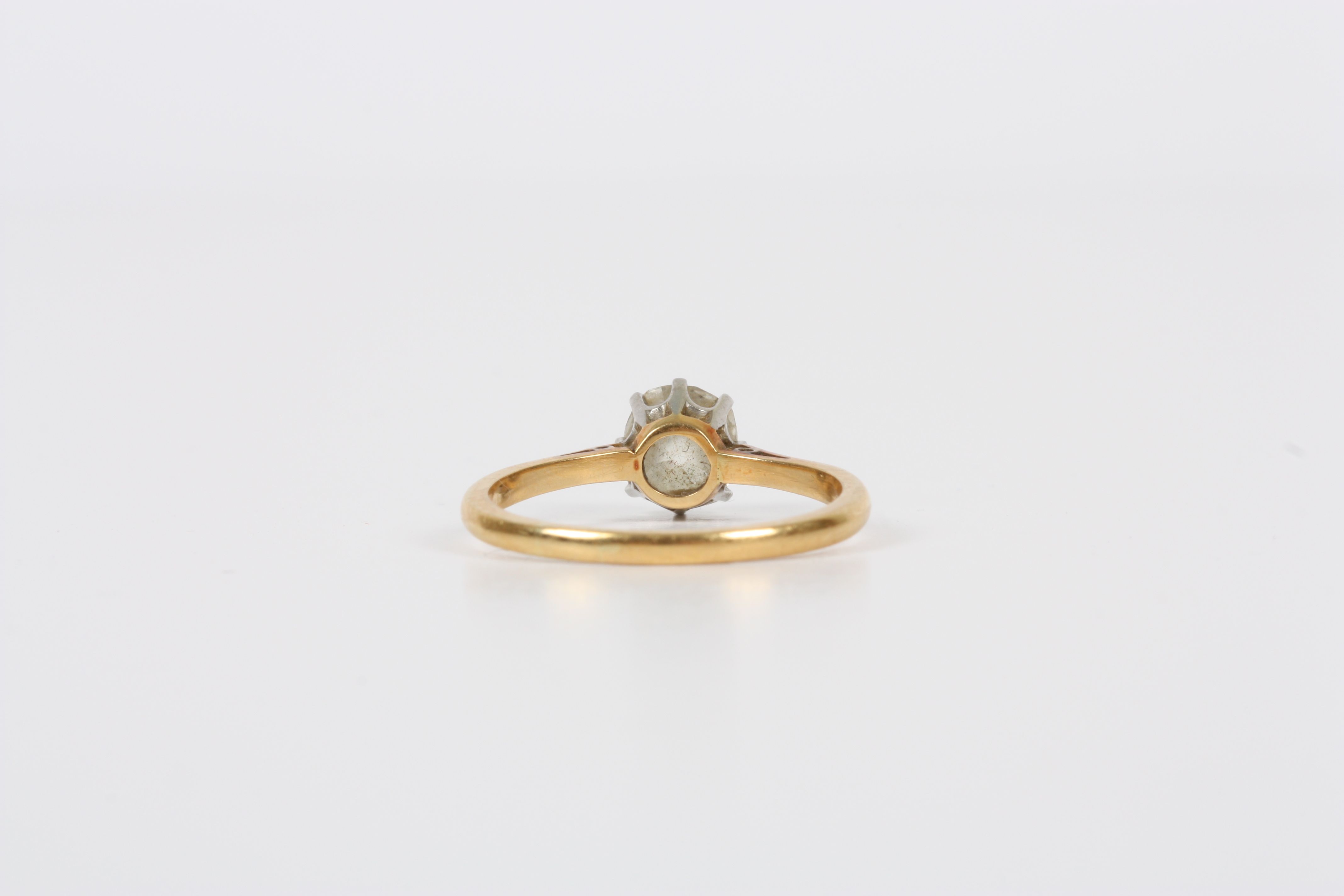 An 18ct gold and platinum solitaire ring, cushion cut, approximately one carat, in claw setting, - Image 2 of 2