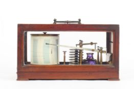 A Negretti & Zambra barograph, in a mahogany case with hinged folding lid, with brass carrying