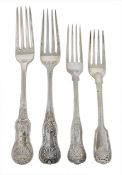 A collection of 19th century silver forks, various hallmarks for London and Glasgow from 1837-1882,