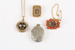 A Victorian gold pendant with enamel flower decoration and hair back, together with a gold and