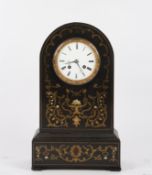 A black boulle mantel clock, French, late 19th century, with 5-inch enamel dial stamped on the