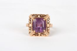 A 14ct gold amethyst dress ring, with faceted amethyst, size N