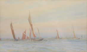 Henry Branston Freer (fl. 1870-1915) British, Barges and sailing boats in an estuary at sunset,
