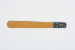 A cloisonné enamel and silver handled wooden page turner, the handle stamped 84 and with makers