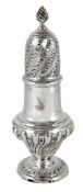 A silver sugar caster, hallmarked London 1897, with makers initials T.B, of baluster form with