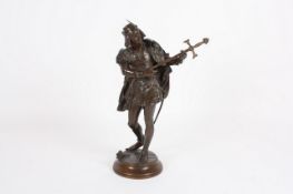 A French bronze figure of a minstrel, circa 1890, after Leon Fagel (1851-1913), the figure holding a