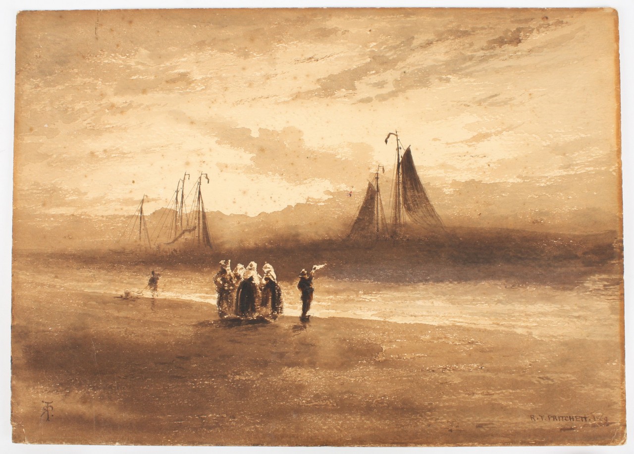 Robert Taylor Pritchett (1828-1907) British, The Farewell, figures gathered on a beach waving to