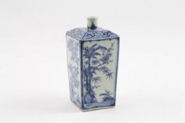 A Chinese blue and white bottle vase, late 19th or early 20th century, the square tapering body