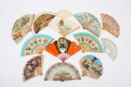 A collection of 20th century paper fans, predominantly advertising and souvenir, including two B.O.