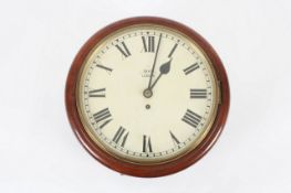 A mahogany wall mounted time piece retailed by Dent, with Arabic numerals. 40cm diameter Appears