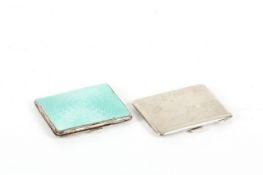 Two silver card cases, one with guilloché green enamel to the lid with engine turned spiralling