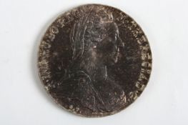 An Austrian Maria Theresa Thaler silver 1780 restrike silver coin, 28.1 grams Tarnished.