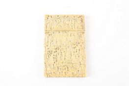 A Chinese Canton carved ivory calling card case, circa 1900, finely carved throughout with