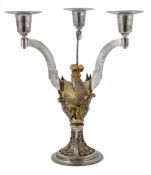 A parcel-gilt three light candelabra by Hector Miller made to commemorate the Royal Wedding of