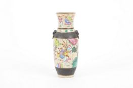 An early 20th century Chinese crackleware vase, with polychrome enamel decoration of warriors, and