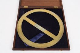 A 360 degree brass protractor by Troughton of London, circa 1805, in later fitted case. 30cm