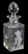 A 19th century clear Mary Gregory glass spirit decanter, with white enamel decoration of a young boy