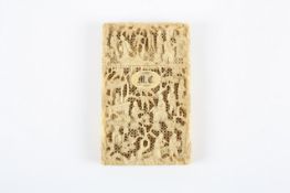 A Cantonese ivory card case, late 19th century, carved with a number of figures amidst a landscape