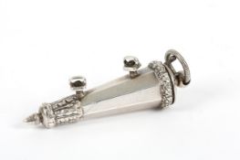 An unusual silver ceremonial whistle, hallmarked Birmingham 1856, in fitted outer tapered silver