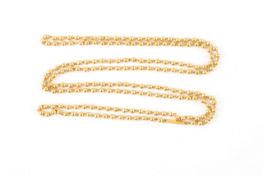 A fine gold coloured metal bead chain necklace, possibly Continental, stamped 916. 112cm long In