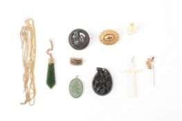 An interesting collection of 19th century memorial and other jewellery, comprising a carved jet