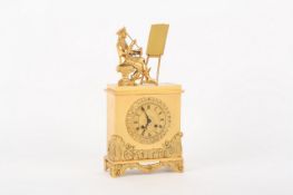 A gilt bronze mantel clock, French, circa 1830, an engine turned dial, bell striking movement signed