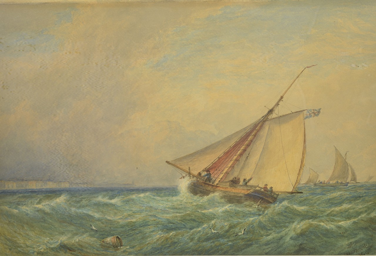 Charles Augustus Mornewicke (fl 1826-1875), signed lower right and dated 1876, watercolour, maritime
