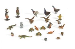 A collection of 20 hand painted miniature lead figures of animals, birds and figures, early 20th