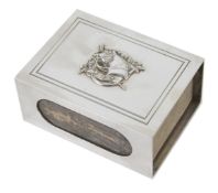 A silver plated Christian Dior matches case with racing interest, mid 20th century, the lid embossed