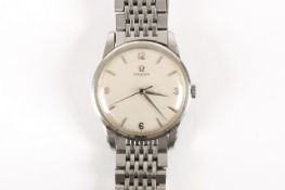 An Omega stainless steel gents wrist watch, the plain dial with numbers and baton numerals, on a