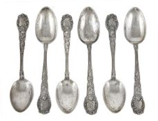 A set of six American silver spoon, each with rose and tendril design to the handle, and stamped