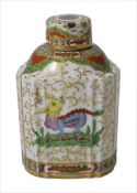 A 19th century style Samson porcelain tea caddy, of tri-form shape with polychrome enamel decoration