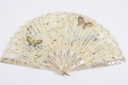 A large mother of pearl and lace fan, late 19th century, the mother of pearl guard sticks inlaid