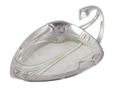 A WMF silver plated leaf shaped dish, with stylised Art Nouveau design to the body of the dish,
