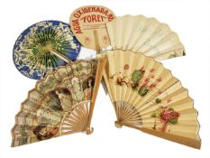 A small collection of paper fans some from 1920s, some advertising, including the Ritz France, the