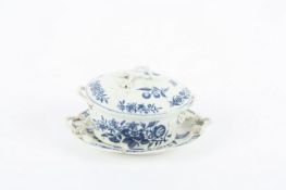 A third quarter 18th century Worcester blue and white butter dish with stand, circa 1770, both