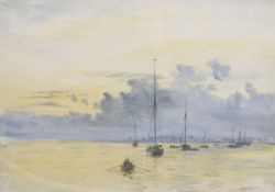 William Lionel Wyllie R.A. (1851-1931) British, `Boats at anchor at sunset`, watercolour, signed