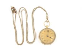 A ladies 18ct pocket watch, Swiss, late 19th century, with Roman numerals, the face stamped RAFFIN