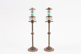 An unusual pair of early 20th century brass and perspex model street lamps fitted with clear and