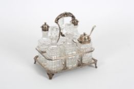 A silver and glass six piece cruet set  the stand hallmarked Sheffield 1895/96, with initials R&B