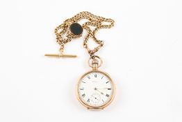 An 18ct yellow gold Albert chain and a gold plated Waltham pocket watch the chain stamped 18 and