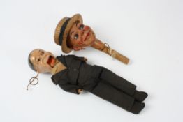 Two early 20th century ventriloquist puppets both of composite construction, one as an individual