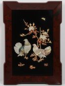 A pair of Japanese Shibyama lacquer panels  first half 20th century, each panel finely inlaid with a