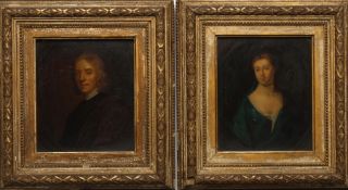 English school, 19th century A pair of half length portraits of a man and woman, the reverse side of