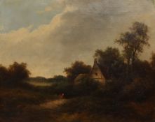 English School, 19th century Two country landscapes, depicting cottages set amidst woodland. One